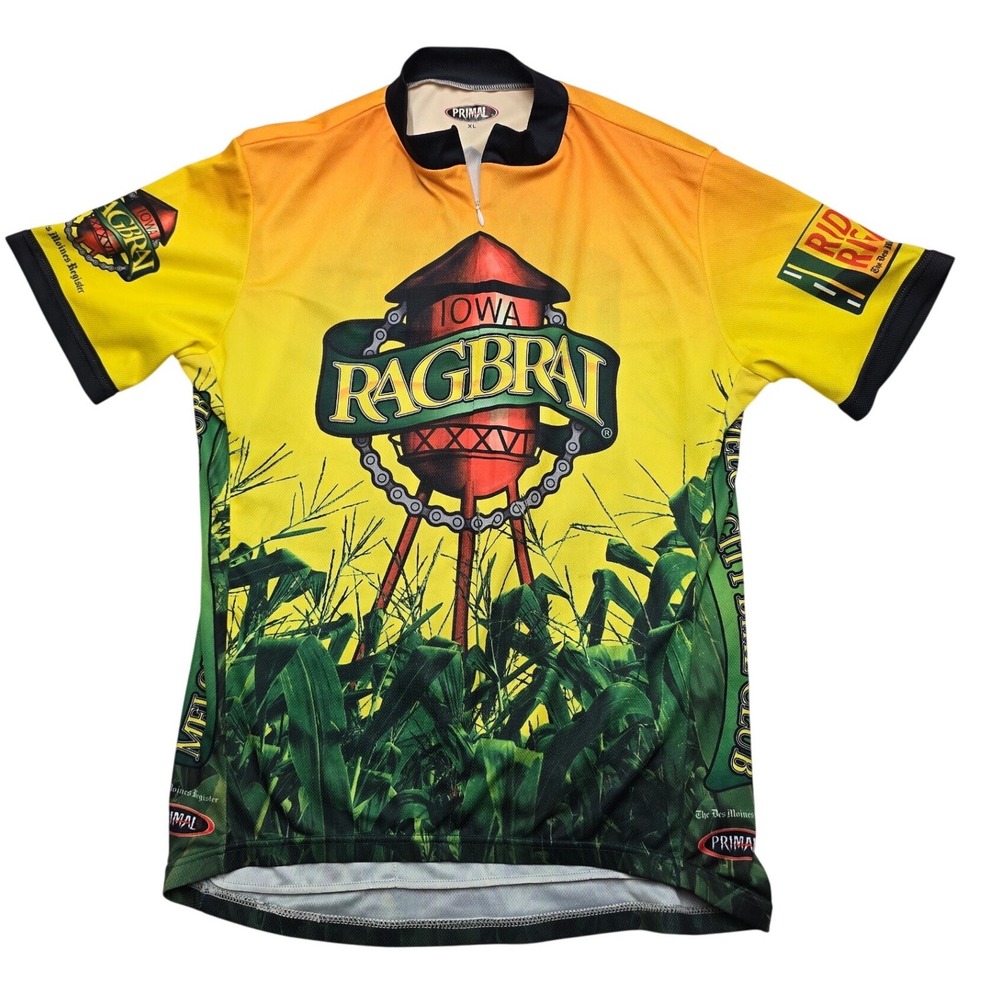 Primal Wear RAGBRAI XXXVI Cycling Jersey Iowa Corn Graphic Yellow Mens XL